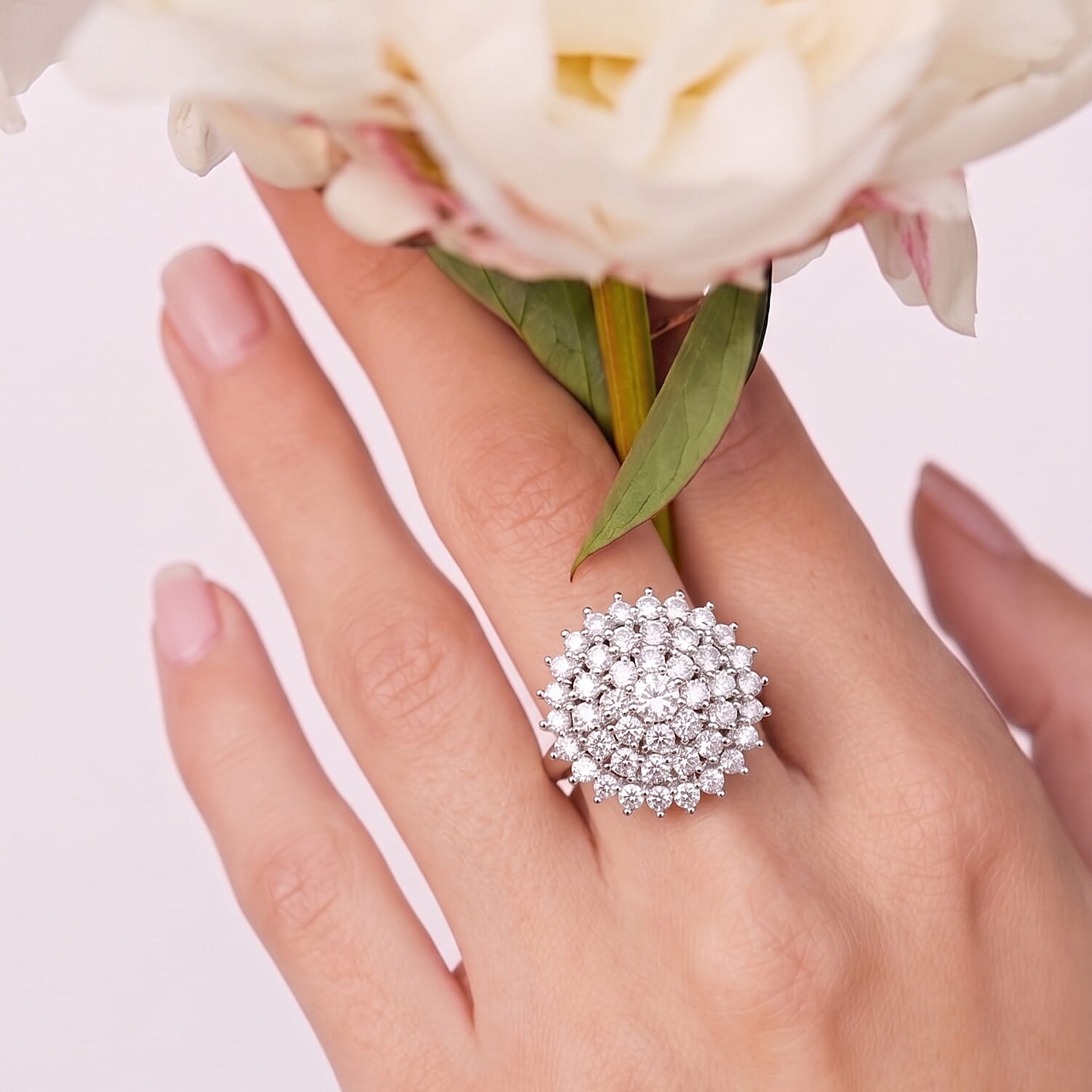 Royal Bali Collection - D'Joy Moissanite Cluster Ring in Platinum Overlay Sterling Silver 2.47 Ct